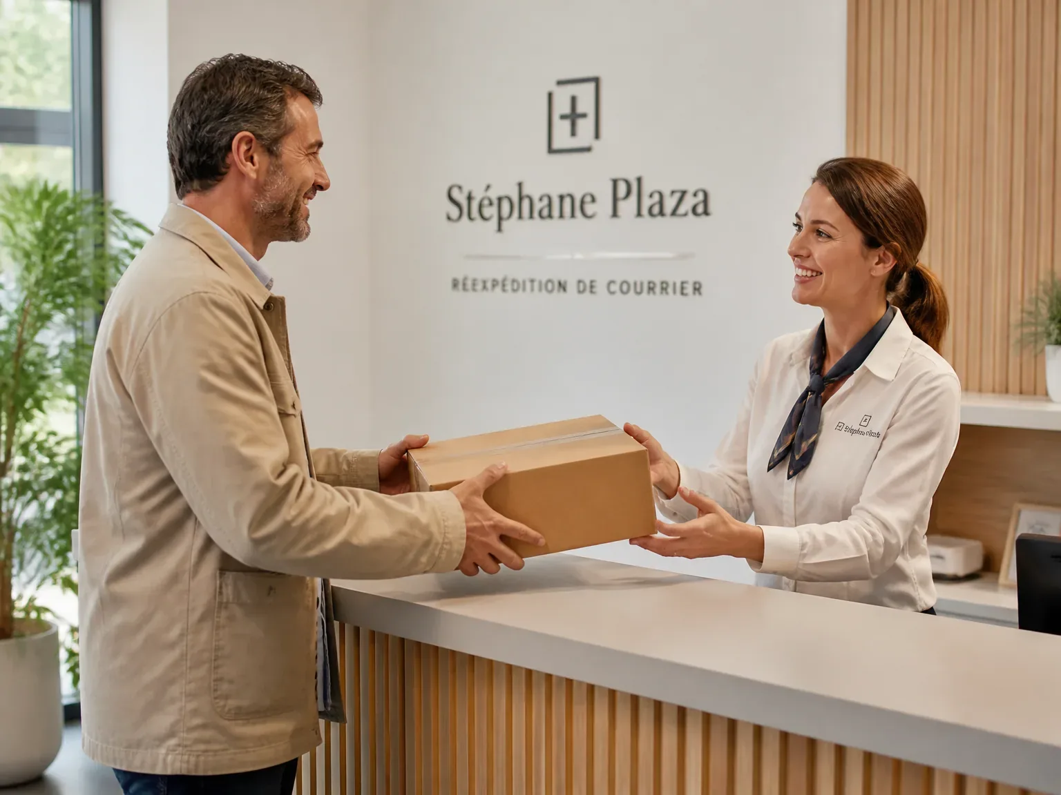 Client recevant aide pour la réexpédition de courrier dans un espace accueillant