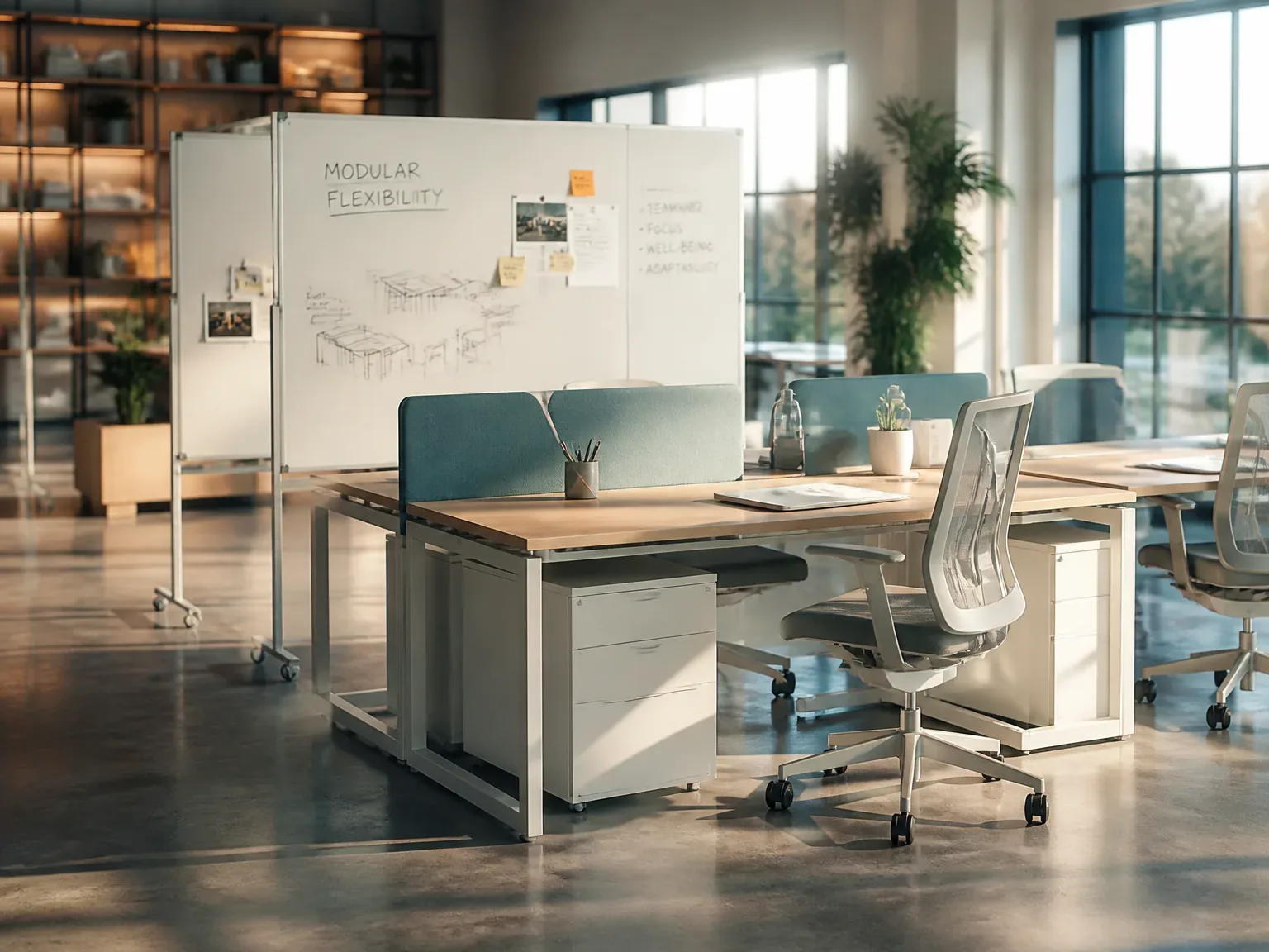 Packshot d’un espace de travail modulaire et adaptable