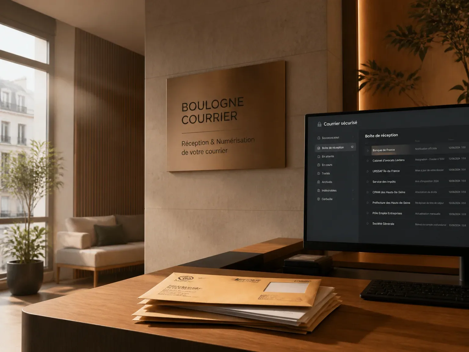 Ambiance d'accueil moderne dans un bureau à Boulogne-Billancourt