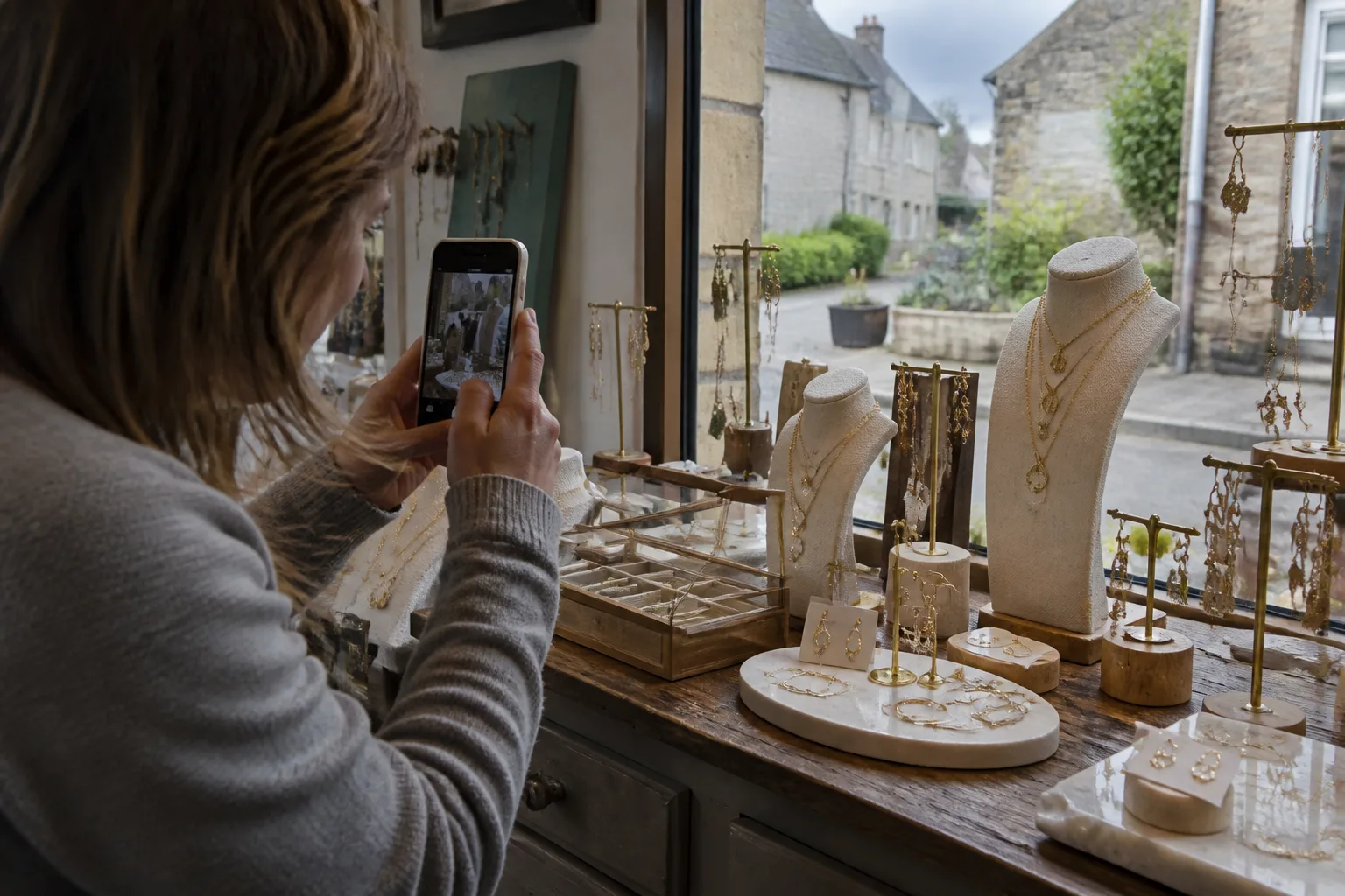 Personne prenant des bijoux avec un smartphone