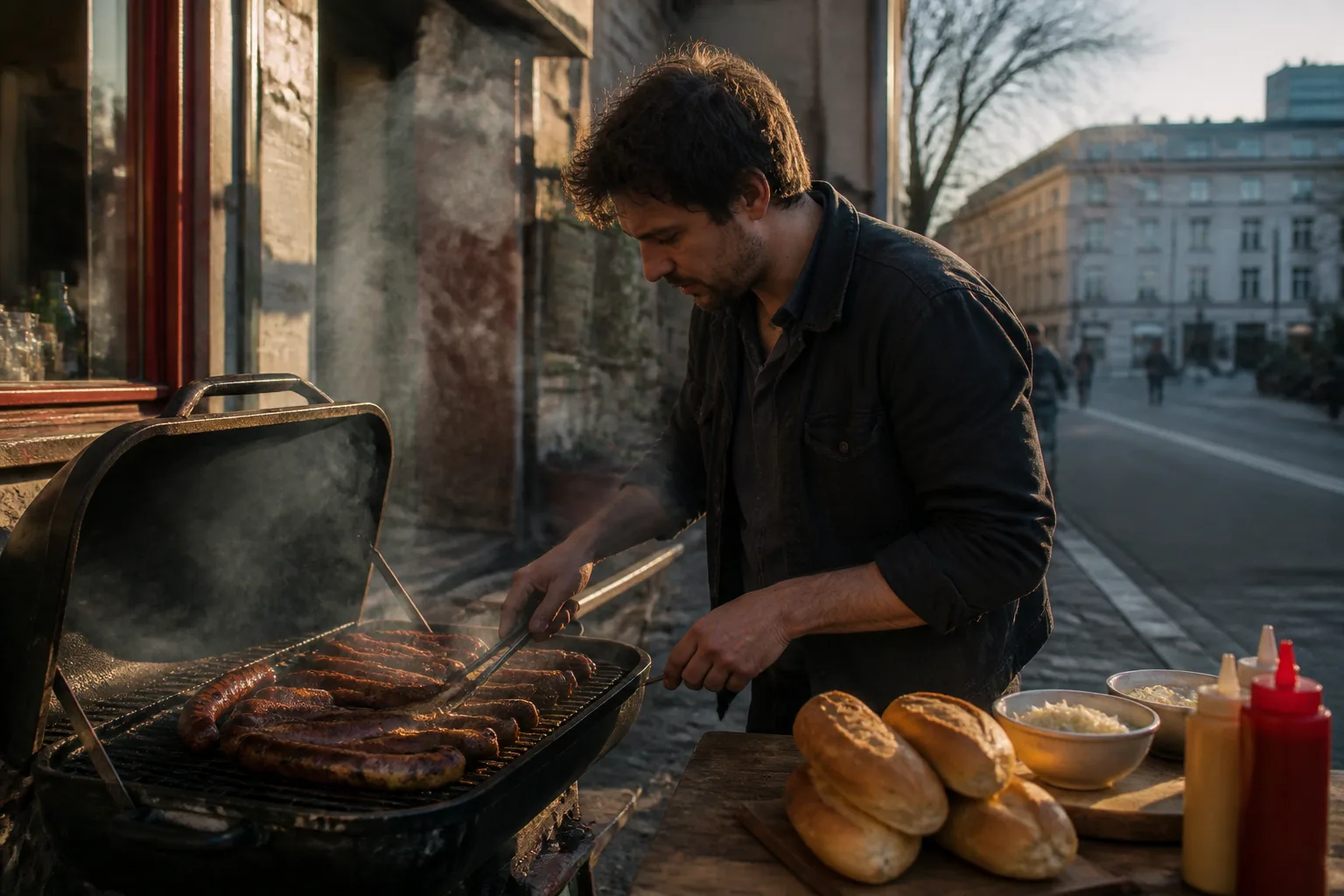 Saucisses grillées sur barbecue, Paris Île-de-France.