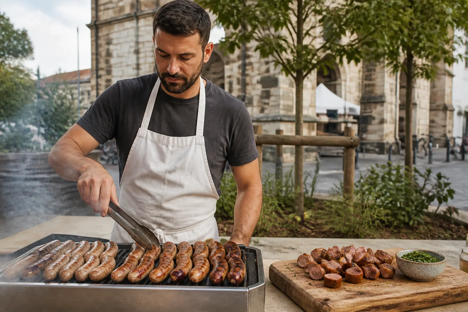Saucisses grillées dans une échoppe parisienne