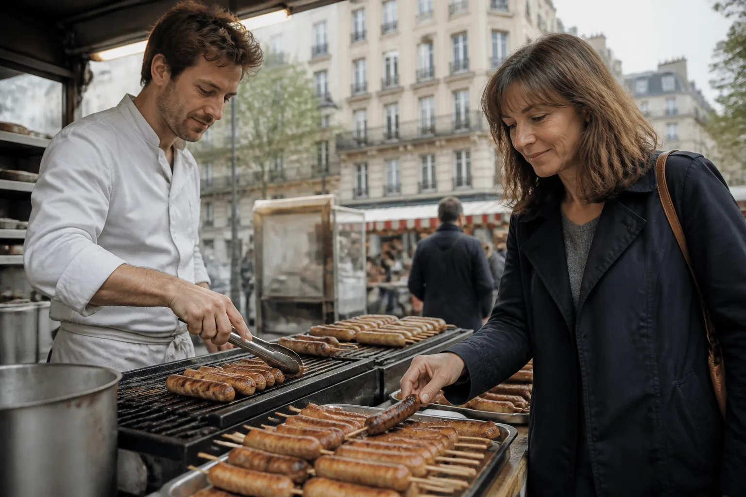 Saussisses grillées dans une échoppe parisienne
