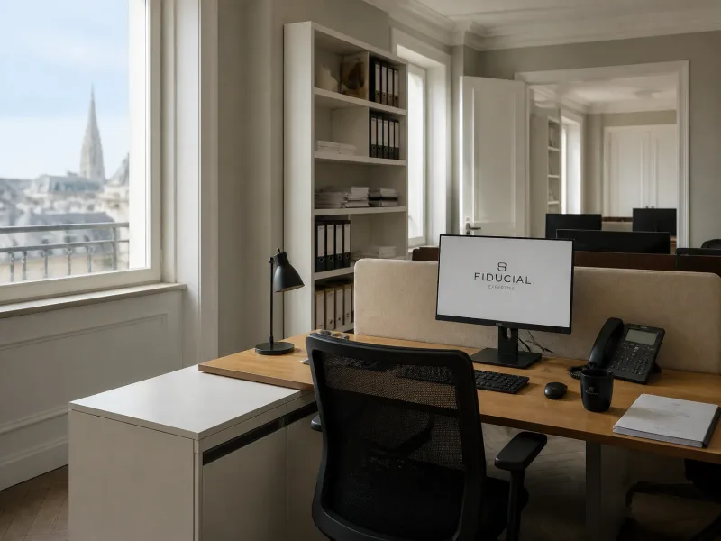 Espace de travail calme et organisé dans un cabinet de comptabilité.