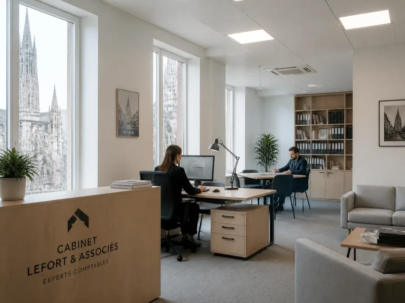 Vue d’ensemble d’un cabinet comptable àRouen, atmosphère calme et professionnelle