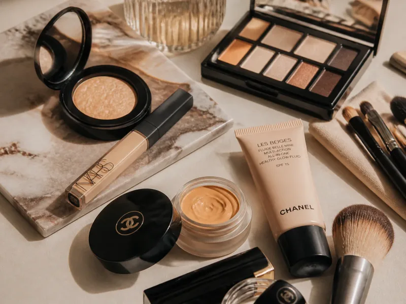 Plan rapproché d’outils et produits de maquillage dans un atelier pédagogique