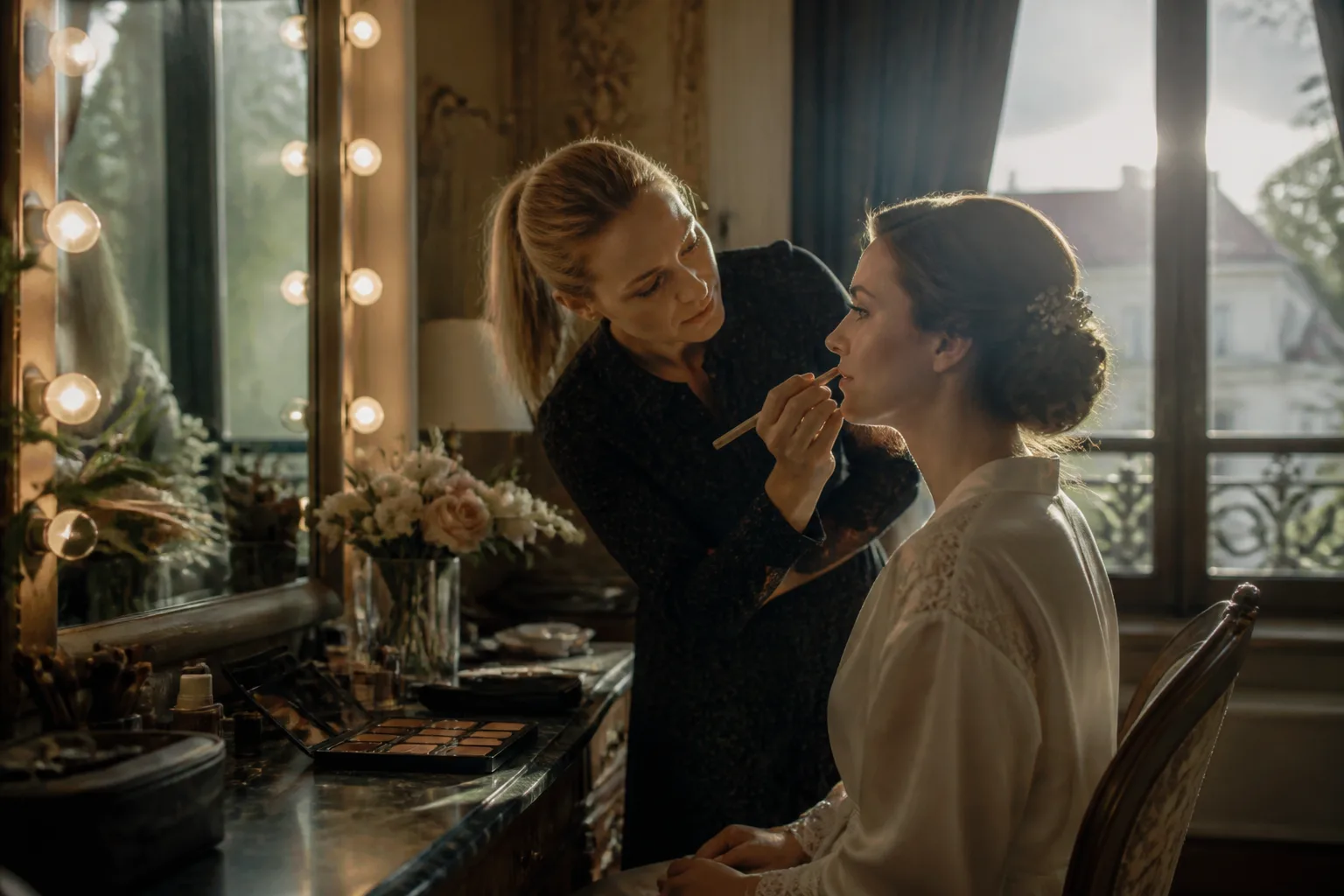 Maquillage mariée en intérieur normand