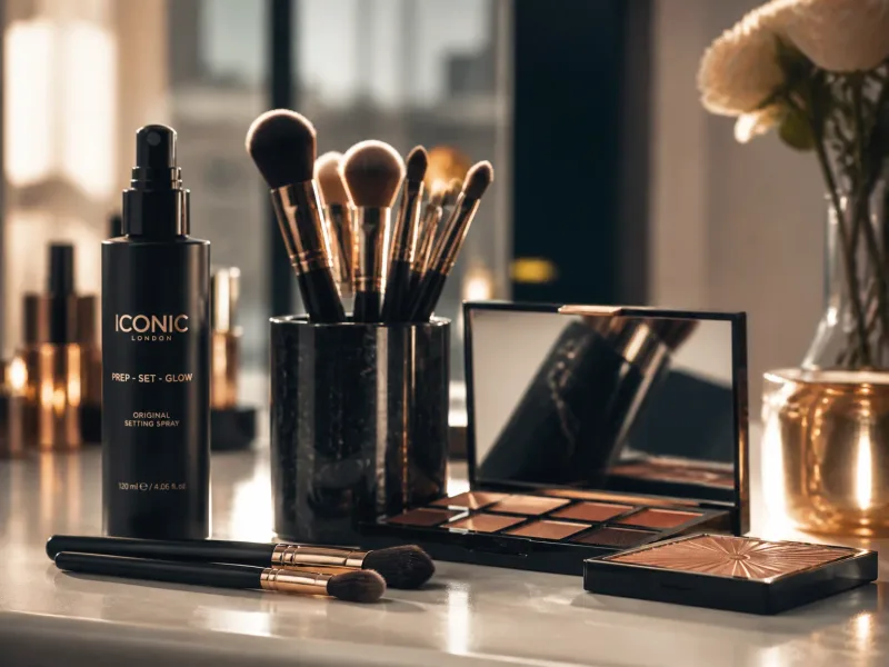 Vitrine d’outils et produits maquillage professionnels.