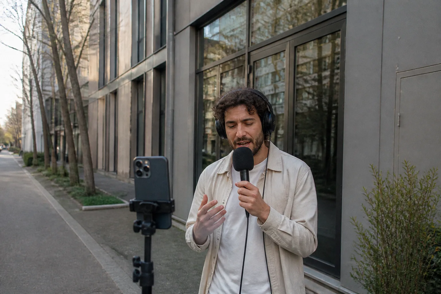 Personne enregistrant un vocal avec un smartphone