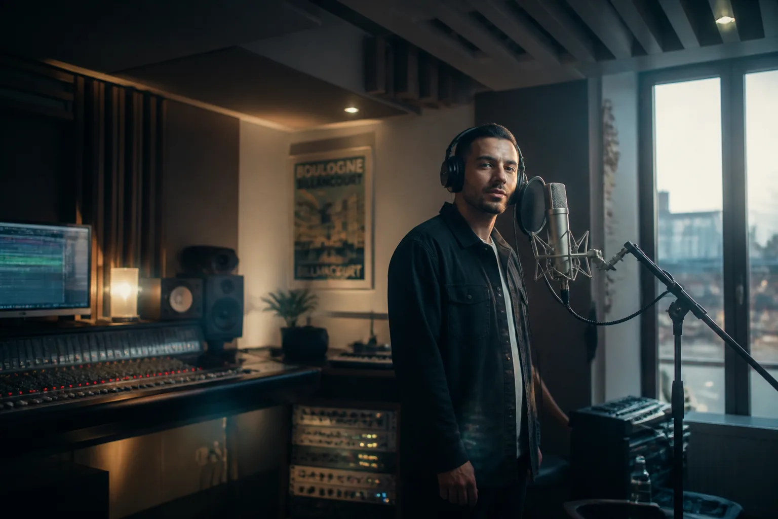 Scène d'enregistrement vocal en studio