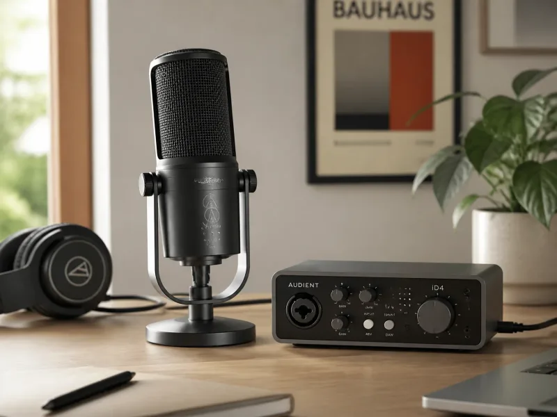 Gamme d'équipements d'enregistrement vocal sur bureau en bois