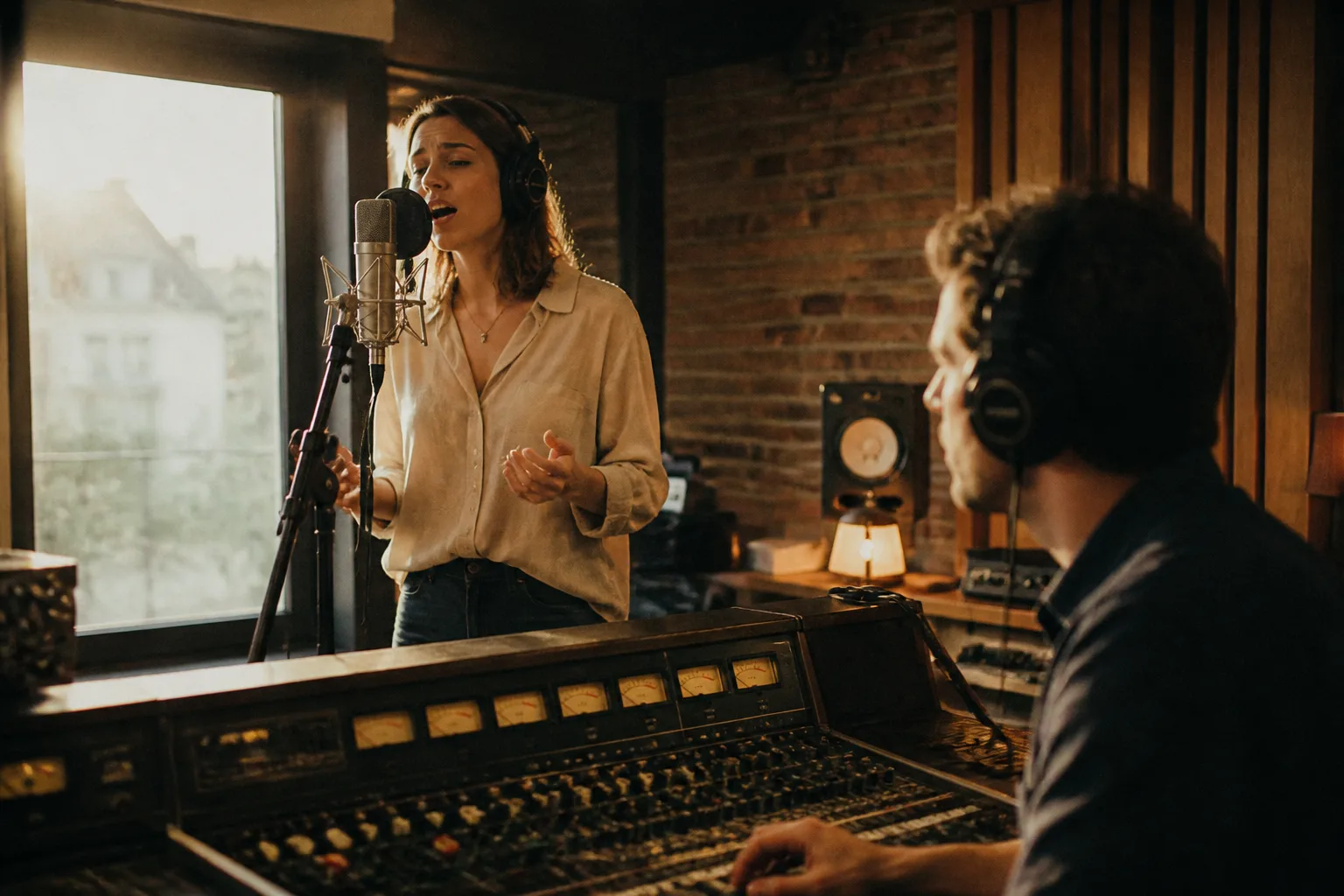 Scène d'enregistrement vocal en studio