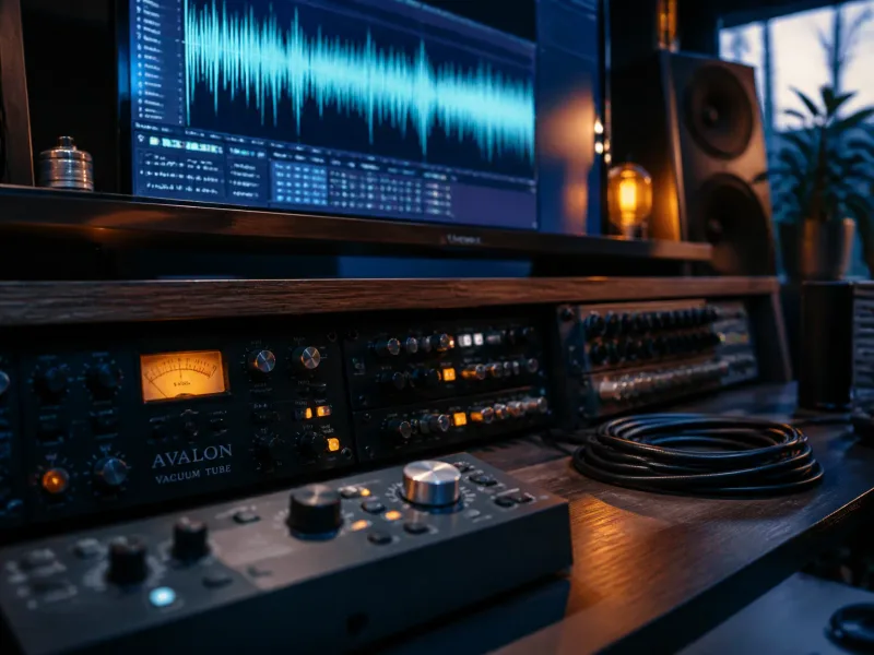 Accessoires de mastering audio en gros plan dans le studio