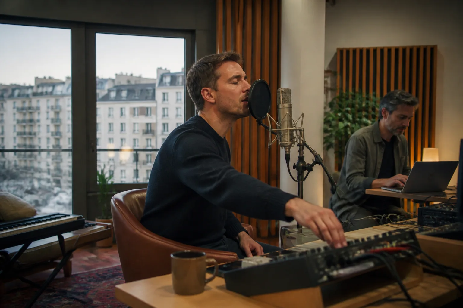 Scène d’enregistrement vocal en Île-de-France