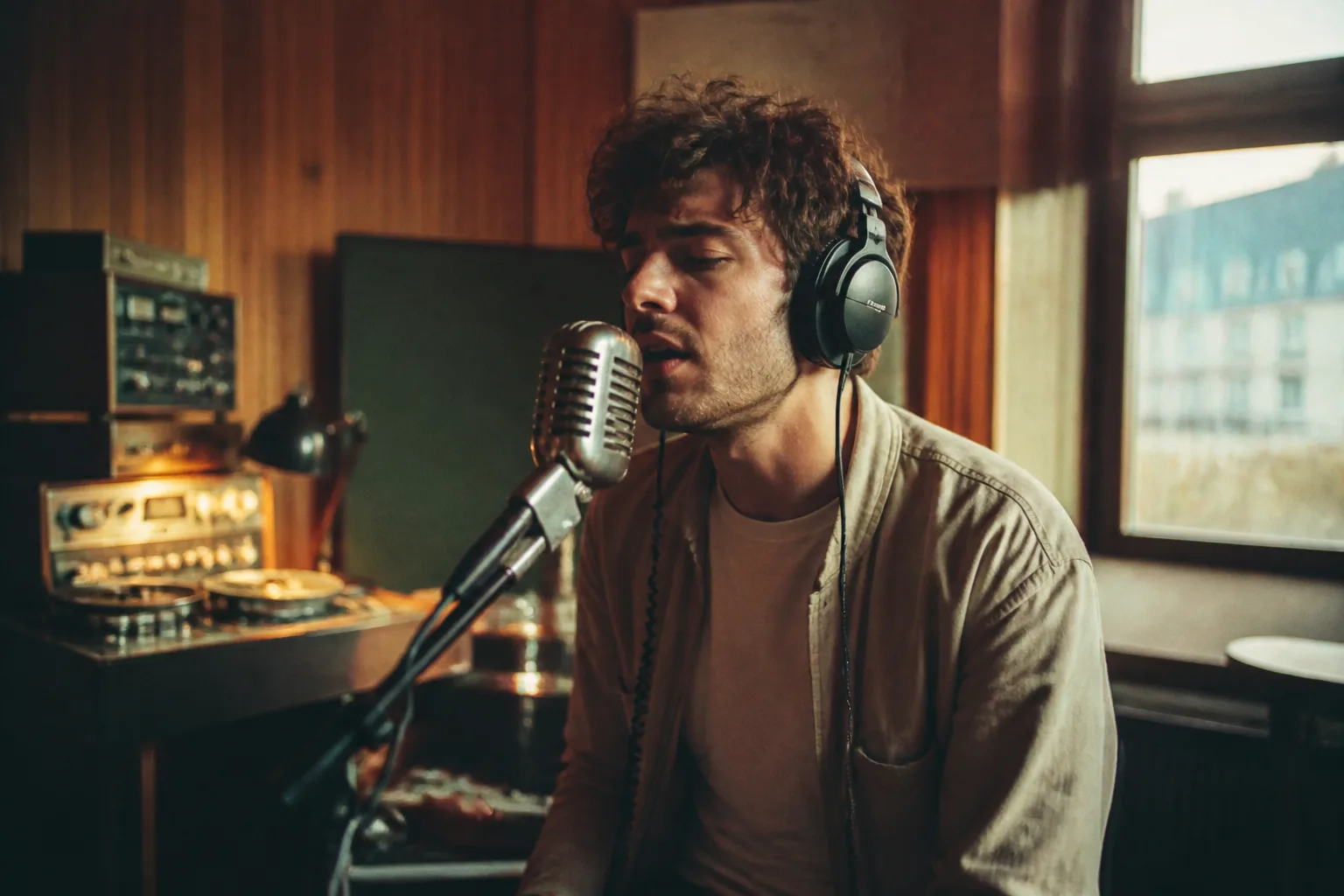 Scène d’enregistrement vocal en studio