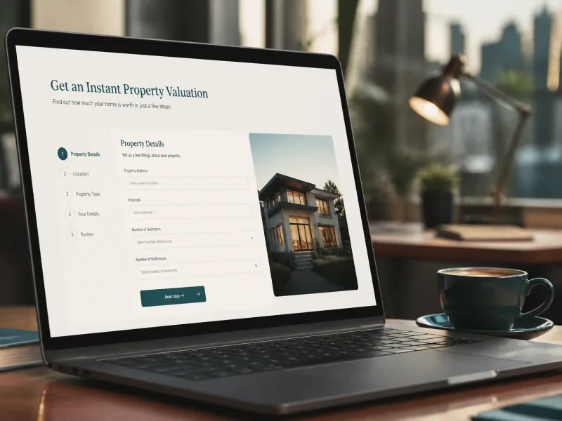 Écran d’estimation immobilière en ligne sur bureau moderne