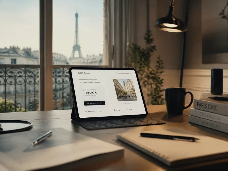 Ambiance espace de travail lumineux à Paris avec tablette d’estimation