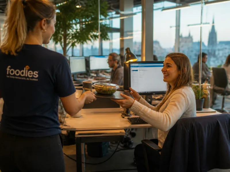 livraison de plateau repas en milieu de travail, interaction conviviale