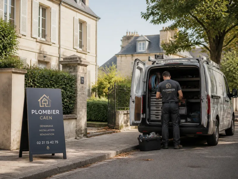 Vue extérieure d'un véhicule de plomberie et domicile Caen, ambiance calme