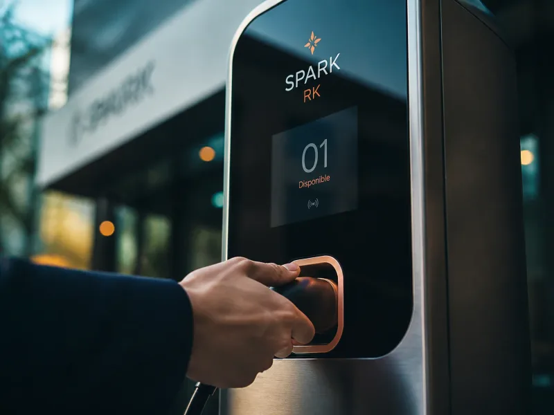 Plan rapproché borne Spark RK avec connecteur et interface propre