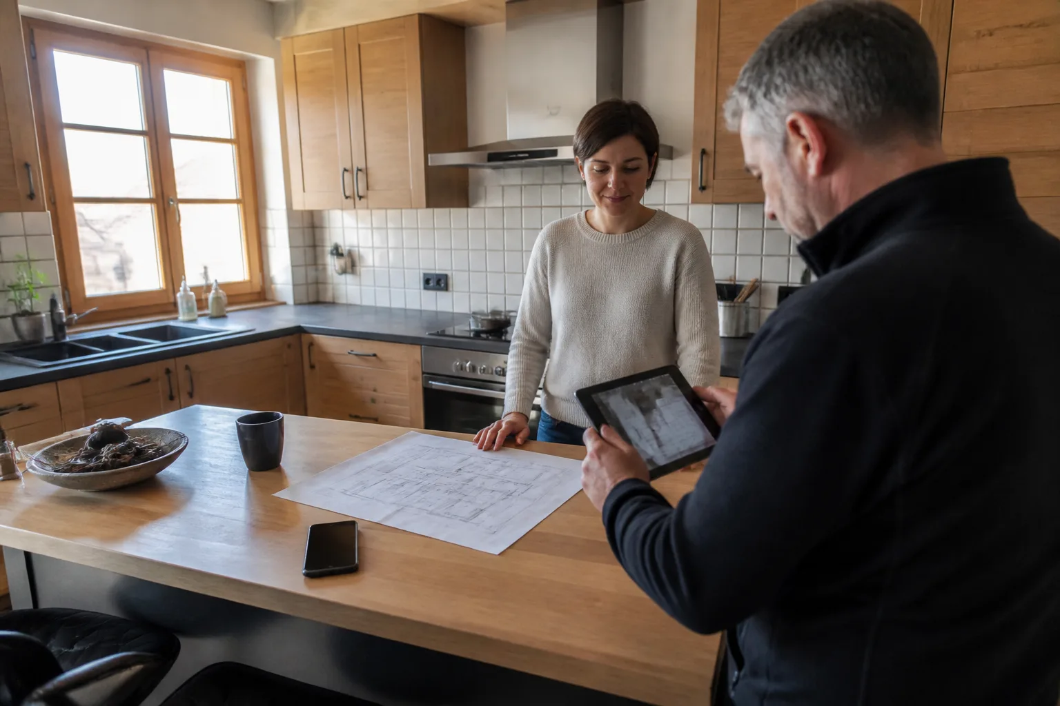 Scène de rénovation de cuisine à Barise