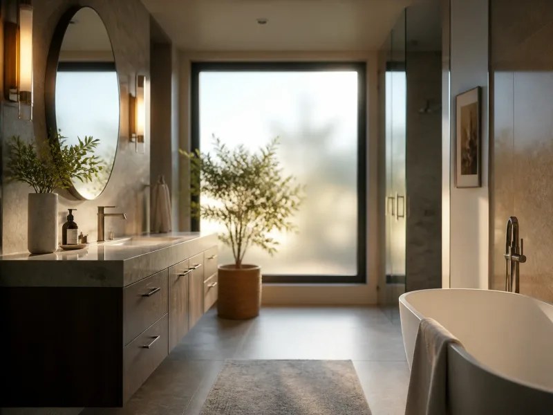 Salle de bains rénovée, ambiance lumineuse et matériaux naturels
